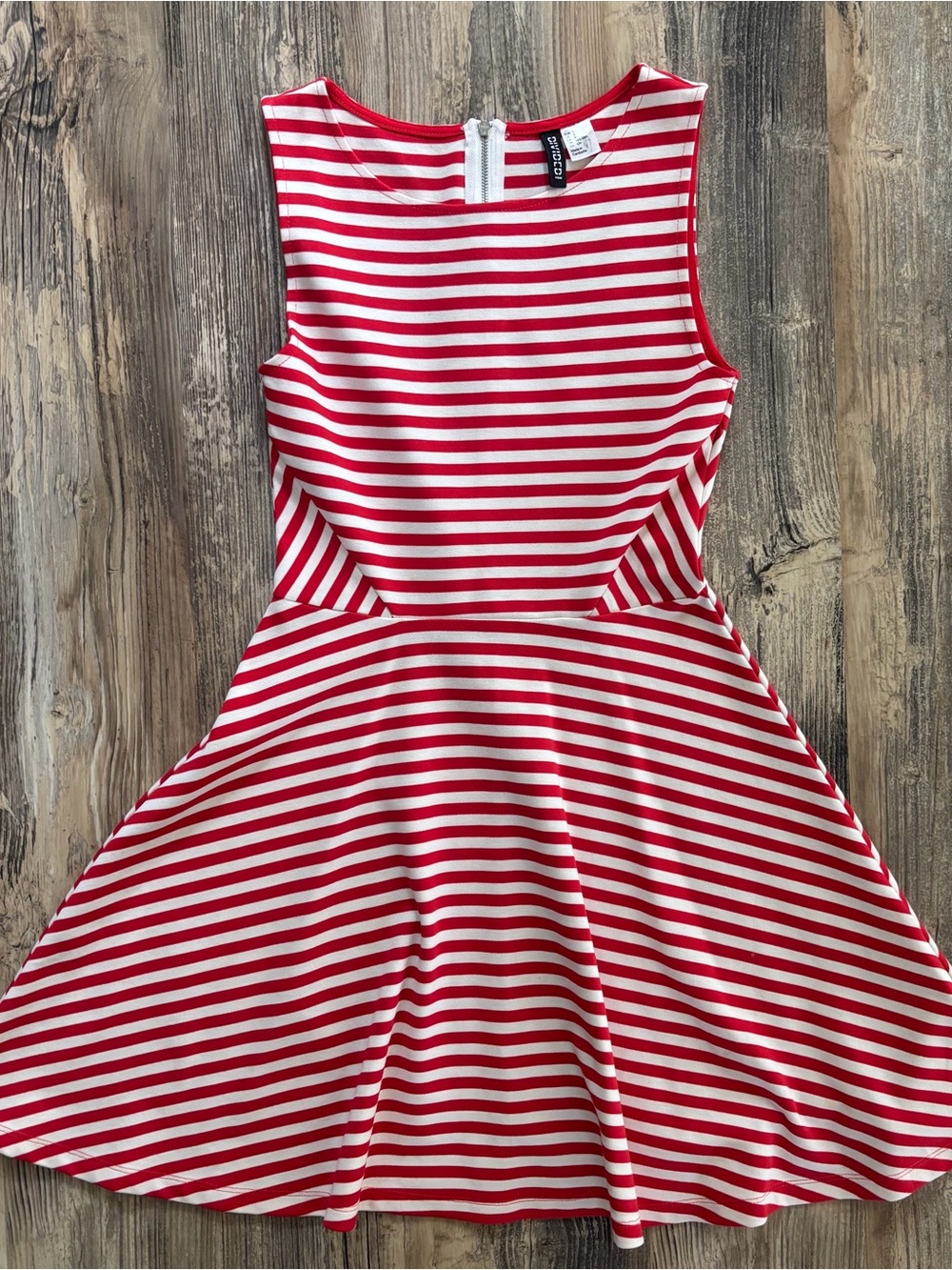 H&M Red and White Striped Sleeveless Fit-and-Flare Dress